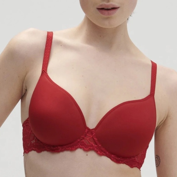 SIMONE PERELE Caresse 3D Plunge Bra Tango Red NEW - Picture 2 of 13